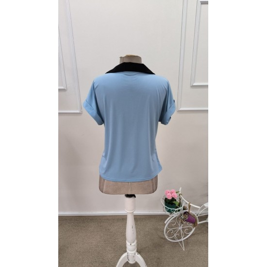 Kadın Kısa Kollu V Yakalı önden şerit Detaylı Sandy Bluz , 31815