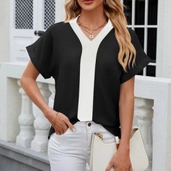 Kadın Kısa Kollu V Yakalı önden şerit Detaylı Sandy Bluz , 31814