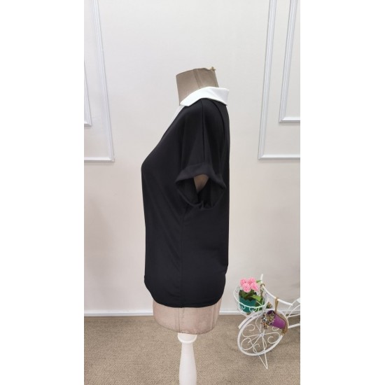 Kadın Kısa Kollu V Yakalı önden şerit Detaylı Sandy Bluz , 31814