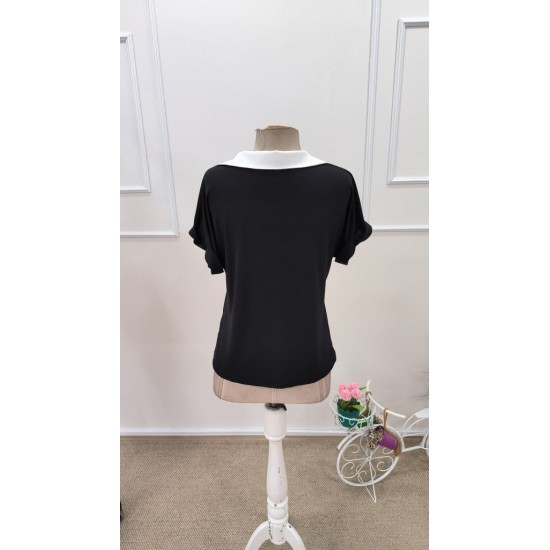 Kadın Kısa Kollu V Yakalı önden şerit Detaylı Sandy Bluz , 31814