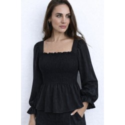 Women' S Long-sleeved Crepe Blouse With Geometric Collar And Gingham Detail. , 31821