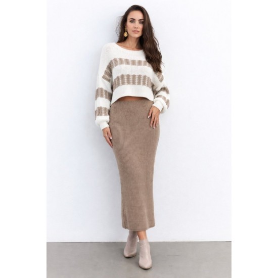 Kadın Uzun Kollu Kayık Yakalı Salaş Triko Bluz Ve Etek Ikili Takım , 31820