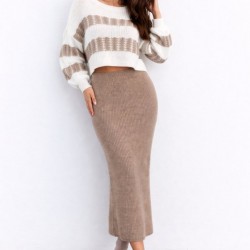 Kadın Uzun Kollu Kayık Yakalı Salaş Triko Bluz Ve Etek Ikili Takım , 31820