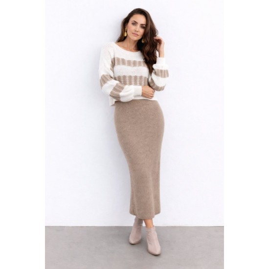 Kadın Uzun Kollu Kayık Yakalı Salaş Triko Bluz Ve Etek Ikili Takım , 31820