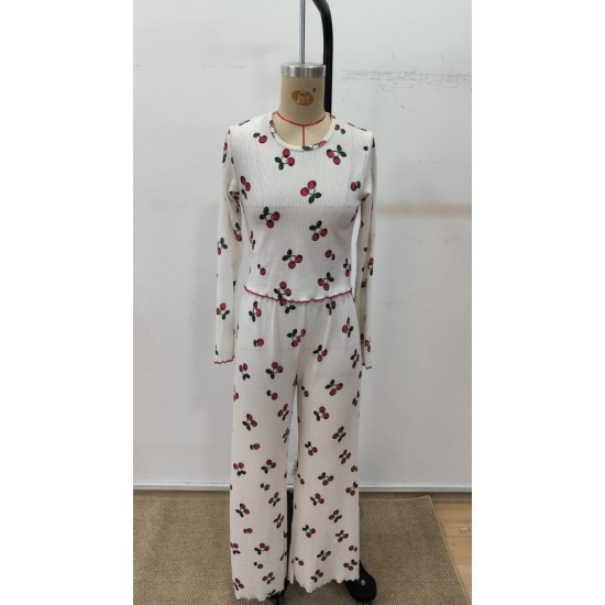 Kadın Uzun Kollu Bisiklet Yaka Desenli Burgu Bluz Ve Pijama Ikili Takım, 31831