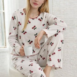 Kadın Uzun Kollu Bisiklet Yaka Desenli Burgu Bluz Ve Pijama Ikili Takım, 31831