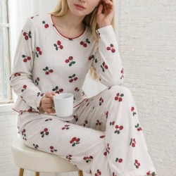 Kadın Uzun Kollu Bisiklet Yaka Desenli Burgu Bluz Ve Pijama Ikili Takım, 31831