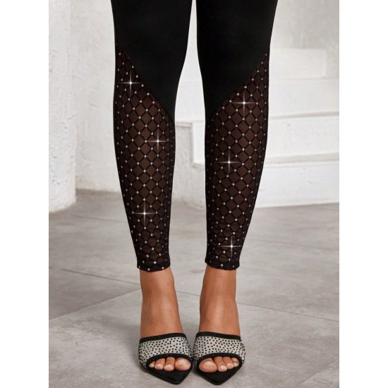 Kadın Yüksek Bel ışıltılı Tül Geometrik Detaylı Dalgıç Tayt, 31830