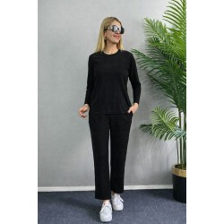 Kadın Uzun Kol Bisiklet Yaka Bürümcük Bluz Ve Pantolon Ikili Takım , 31829