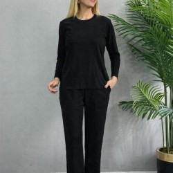 Kadın Uzun Kol Bisiklet Yaka Bürümcük Bluz Ve Pantolon Ikili Takım , 31829