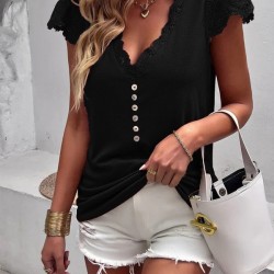 Kadın Kısa Kollu V Yakalı önü Düğmeli Viskon Bluz , 31827