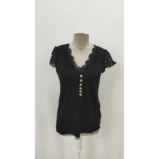 Kadın Kısa Kollu V Yakalı önü Düğmeli Viskon Bluz , 31827