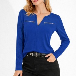 Kadın Uzun Kollu V Hakim Yaka Fermuar Detaylı Viskon Bluz , 31824