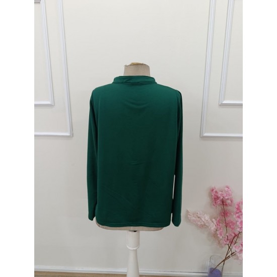 Kadın Uzun Kollu V Hakim Yaka Fermuar Detaylı Viskon Bluz , 31823