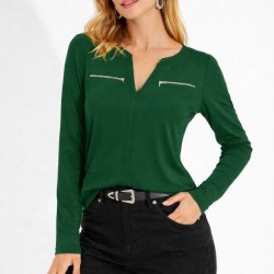 Kadın Uzun Kollu V Hakim Yaka Fermuar Detaylı Viskon Bluz , 31823