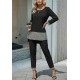 Kadın Uzun Kollu Yuvarlak Yakalı Kaz Ayağı Detaylı Viskon Iki Iplik Bluz Ve Pantolon Ikili Takım , 31835