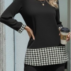 Kadın Uzun Kollu Yuvarlak Yakalı Kaz Ayağı Detaylı Viskon Iki Iplik Bluz Ve Pantolon Ikili Takım , 31835