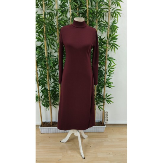 Kadın Uzun Kollu Balıkçı Yaka Derin Yırtmaç Detay Krep Elbise , 31833