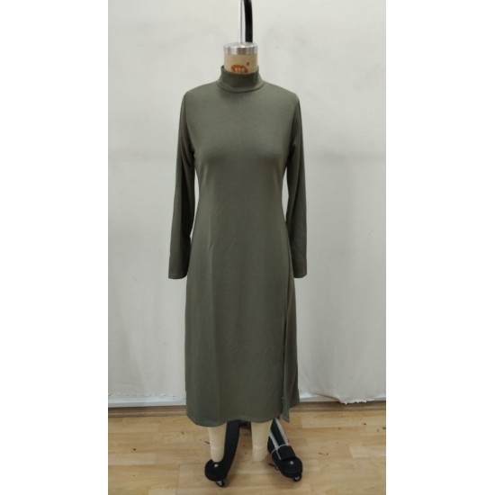 Kadın Uzun Kollu Balıkçı Yaka Derin Yırtmaç Detay Modal Elbise , 31832