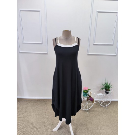 Kadın Ip Askılı Yuvarlak Yakalı Cepli Uzun Viskon Elbise , 31840