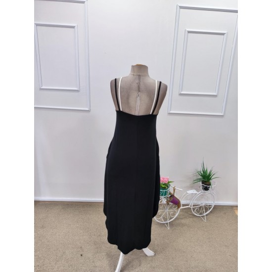 Kadın Ip Askılı Yuvarlak Yakalı Cepli Uzun Viskon Elbise , 31840