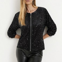 Kadın Uzun Kollu önü Fermuarlı Kısa Pulpayet Ceket, 31847