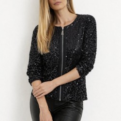 Kadın Uzun Kollu önü Fermuarlı Kısa Pulpayet Ceket, 31847