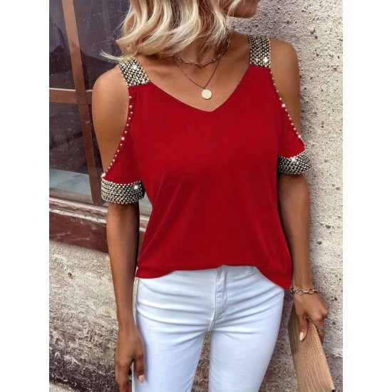 Kadın Omuzlardan Açık V Yakalı Askılı Viskon Bluz , 31846