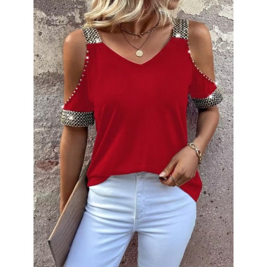 Kadın Omuzlardan Açık V Yakalı Askılı Viskon Bluz , 31846