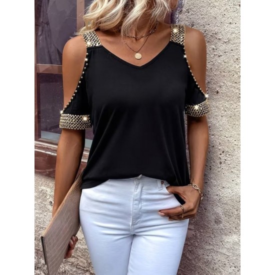 Kadın Omuzlardan Açık V Yakalı Askılı Viskon Bluz , 31843