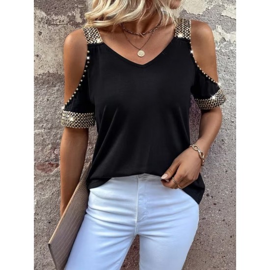 Kadın Omuzlardan Açık V Yakalı Askılı Viskon Bluz , 31843