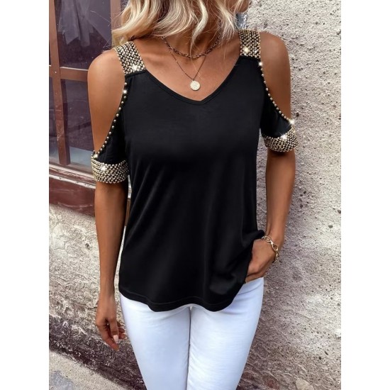 Kadın Omuzlardan Açık V Yakalı Askılı Viskon Bluz , 31843