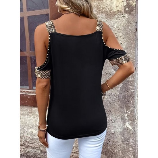 Kadın Omuzlardan Açık V Yakalı Askılı Viskon Bluz , 31843