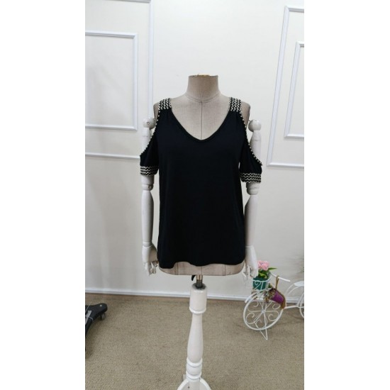 Kadın Omuzlardan Açık V Yakalı Askılı Viskon Bluz , 31843