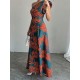 Kadın Tek Omuzlardan Açık Yırtmaçlı Uzun Desenli Elbise , 31841