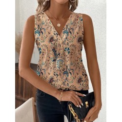 Kadın Askılı V Yakalı Desenli Süprem Bluz, 31861
