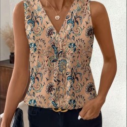 Kadın Askılı V Yakalı Desenli Süprem Bluz, 31861