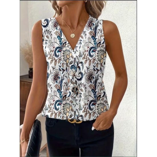 Kadın Askılı V Yakalı Desenli Süprem Bluz, 31860