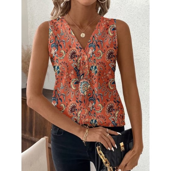 Kadın Askılı V Yakalı Desenli Süprem Bluz, 31858