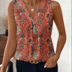 Kadın Askılı V Yakalı Desenli Süprem Bluz, 31858