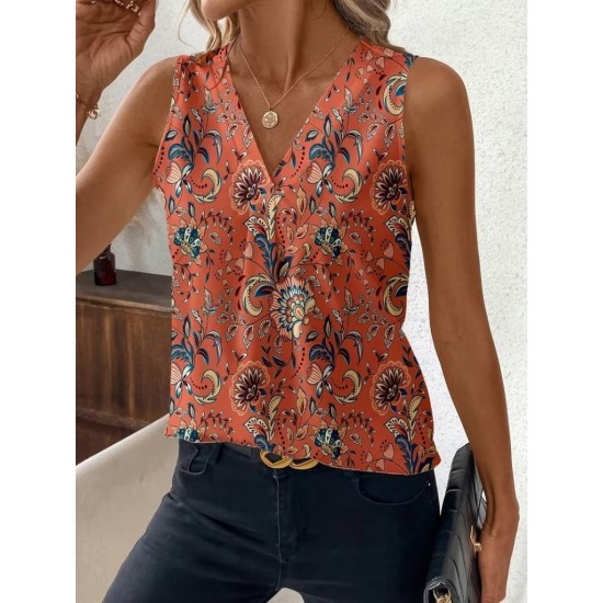 Kadın Askılı V Yakalı Desenli Süprem Bluz, 31858