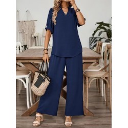 Kadın Kısa Kollu V Yakalı Aerobin Bluz Ve Pantolon Ikili Takım , 31856