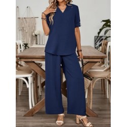 Kadın Kısa Kollu V Yakalı Aerobin Bluz Ve Pantolon Ikili Takım , 31856