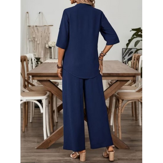 Kadın Kısa Kollu V Yakalı Aerobin Bluz Ve Pantolon Ikili Takım , 31856