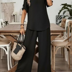 Kadın Kısa Kollu V Yakalı Aerobin Bluz Ve Pantolon Ikili Takım , 31854