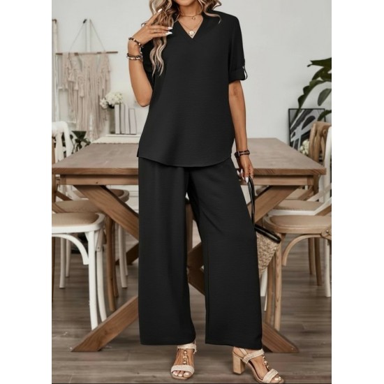 Kadın Kısa Kollu V Yakalı Aerobin Bluz Ve Pantolon Ikili Takım , 31854