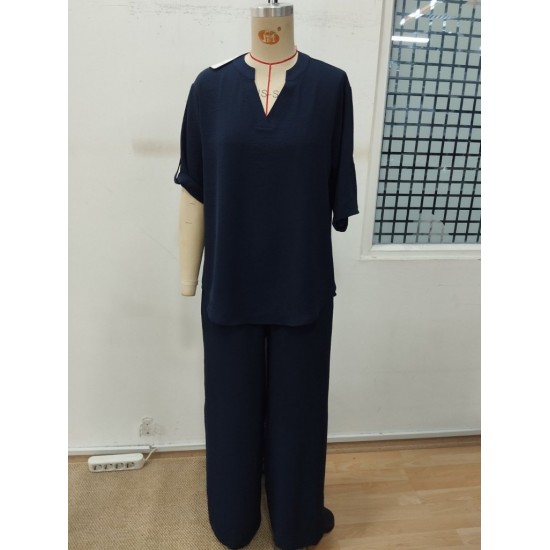 Kadın Kısa Kollu V Yakalı Aerobin Bluz Ve Pantolon Ikili Takım , 31854