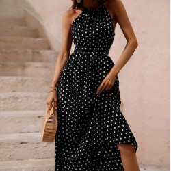 Kadın Omuzlardan Açık Boyundan Bağlamalı Puantiyeli Uzun örme Krep Elbise , 31852 Kadın Omuzlardan Açık Boyundan Bağlamalı Puantiyeli Uzun örme Krep Elbise , 31852