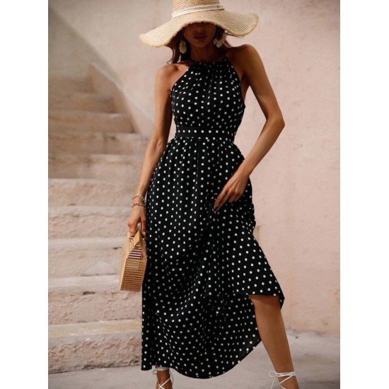 Kadın Omuzlardan Açık Boyundan Bağlamalı Puantiyeli Uzun örme Krep Elbise , 31852 Kadın Omuzlardan Açık Boyundan Bağlamalı Puantiyeli Uzun örme Krep Elbise , 31852