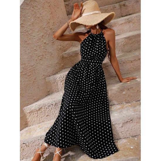 Kadın Omuzlardan Açık Boyundan Bağlamalı Puantiyeli Uzun örme Krep Elbise , 31852 Kadın Omuzlardan Açık Boyundan Bağlamalı Puantiyeli Uzun örme Krep Elbise , 31852